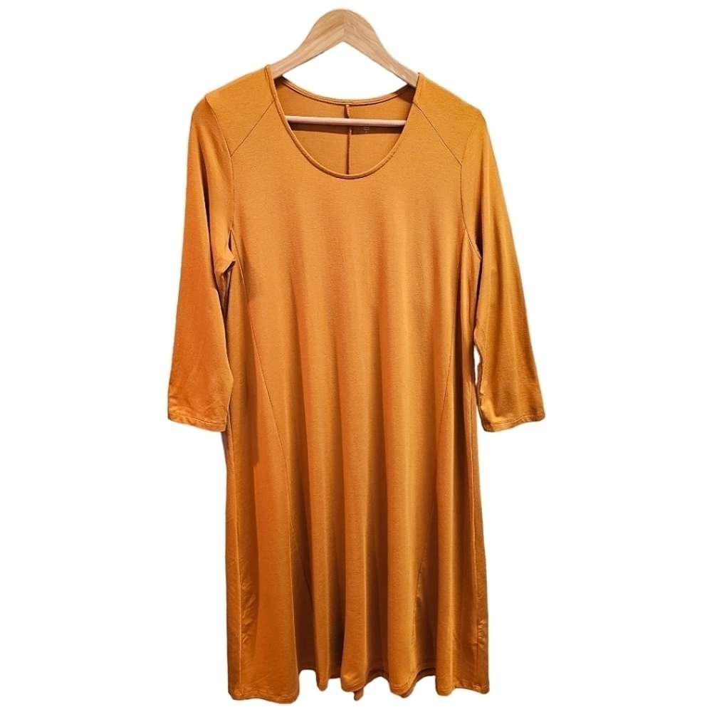Garnett Hill Rustic Orange Scoop Neck Midi Dress Size Medium 3/4 Sleeve